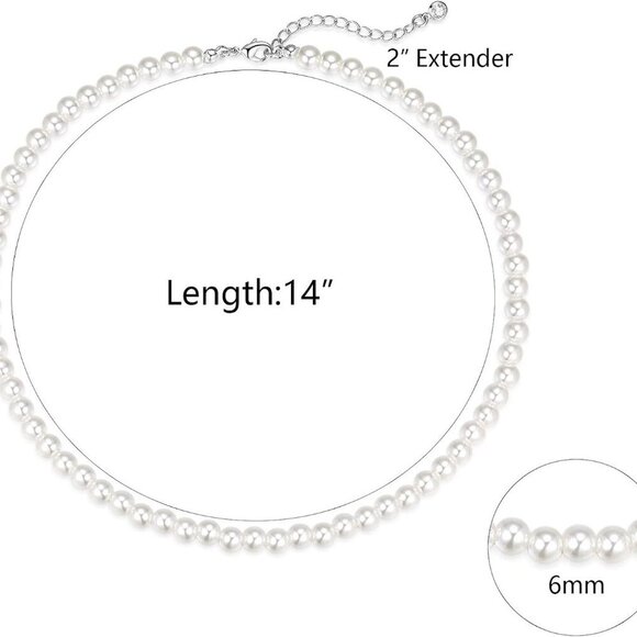 Pearl Necklace 4MM/6MM/8MM Dainty Round Imitation Pearl Choker Necklace Wedding - Picture 5 of 6